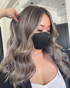 Ash Grey Balayage Highlights, Ash Beige Brown Hair Balayage, Ash Brown And Platinum Hair, Brown Ash Grey Hair, Ash Blonde Highlights Asian Hair, Blonde Grey Highlights On Dark Hair, Full Highlights Asian Hair, Balayage Hair Gray Ash Blonde, Balayage Hair Blonde Grey