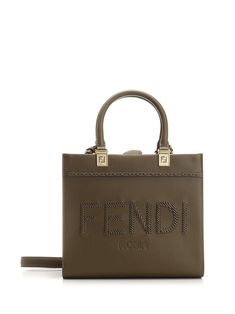 Small "Sunshine" shopper bag from Fendi, crafted from dark green leather with embroidered "Fendi Roma" lettering. Lined interior compartment, magnetic closure, interior pocket, gold-finish metal accessories, adjustable and removable shoulder strap. Marni Bag, Golden Goose Sneakers, Best Wallet, Golden Goose Shoes, Metal Accessories, Wallet Bag, Sneaker Brands, Shopper Bag, Cool Socks