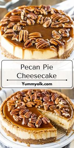 pecan pie cheesecake with a slice cut out