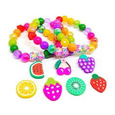 These adorable bracelets are the perfect favor for your little one's pineapple and flamingo themed party! Each bracelet features an enameled charm, resin rhinestone beads and an assortment of deep pink, bright pastel pink, golden yellow and green 10mm acrylic beads strung with durable stretch floss cord. Each bracelet comes individually packaged in organza bags. Please message me if you have any questions or if you would like to make some changes to this item. To be the first to know about new i Playful Charms Jewelry For Birthday, Pink Novelty Bracelets With Charms, Pink Charms Bracelets Novelty Style, Pink Fun Charm Bracelet, Fun Charms Bracelets For Birthday, Fun Birthday Charms Bracelets, Fun Charm Bracelets For Birthday, Novelty Multicolor Charm Bracelet For Birthday, Fun Pink Bracelets With Charms