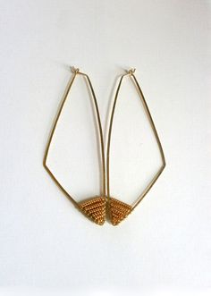 3 Gold Hoops Gold Wire Earring Long Triangle by BellantiJewelry Gold Beaded Hoop Earrings For Party, Gold Hoop Earrings With Beads For Party, Gold Hoop Beaded Earrings For Pierced Ears, Bohemian Gold Triangle Jewelry, Handmade Geometric Gold Earrings, Triangle Gold Metal Earrings, Handmade Triangle Brass Jewelry, Gold Geometric Beaded Earrings As A Gift, Geometric Beaded Gold Earrings