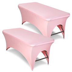 two pink tables sitting next to each other