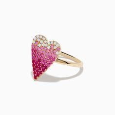 14K Yellow Gold Pink Sapphire & Diamond Heart Ring Diamond Heart Ring, Effy Jewelry, Yellow Stone, Jewelry Stand, Sapphire Diamond, Diamond Heart, Gold Yellow, Pink Sapphire, Round Diamonds