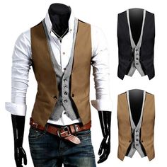 Men's Business Leisure Wedding Holiday Two Piece Vest V Neck Sleeveless Slim Jacket Two Piece Vest Features: 1.It is made of materials, durable enough for your daily wearing 2.Stylish and fashion design make you more attractive and Handsome 3.Comfortable material, suitable for a variety of occasions. 4.It is made of materials, durable for your daily wearing! 5.This is a great gift for your lovers or yourself. Product Description: Product information: Season: Spring, Autumn Winter,Summer Gender: Man Occasion: Casual, Party, Beach,Work Material: Cotton,Polyester Pattern Type: Printed Style: Casual, Handsome Sleeve length: Sleeveless Fit: Fits true to size Thickness: Standard How to wash: Hand wash Cold, Hang or Line Dry What you get:1 Vest Size Bust Shoulder Length M 92cm/36.22'' 39cm/15.35' Casual Suit Vest, Mens Dress Vests, Men's British Style, Men Waistcoat, Men's Vests, Mens Vests, Mode Casual, Casual Vest