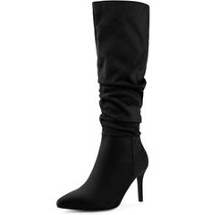 A silhouette updates a fashion-forward knee-high boot without a zipper lofted by a stiletto high heel and finished with a classic, pointy toe. These boots can be paired perfectly with your winter dresses. Knee High Boots; Stiletto Heel; Side Zip; Vamp: Faux Suede; Outsole: Rubber; Heel: ABS; Heel Height: 3 1/3 inches; Shaft Height: 14 4/7 inches. Knee High Boots Black, Heel Knee High Boots, Closed Toe Shoes, High Heels Stilettos, Winter Dresses, Boots Black, Stiletto Heel, Knee High Boots, High Boots