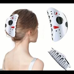 Jason Hair Clip Measurements In Picture. Very Comfortable And Spooky. Shark Clip, Woman Colour, Hair Clip, Lady In Red, Womens Hairstyles, Hair Clips, Red White, Red And White, For Women