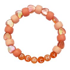 Accent any look with this cheeky iridescent accessory 🍑 Stretchy letter bracelet with mixed peach & orange beads Peach Beaded Bracelet, Orange Beads Bracelet, Rave Candy Bracelets Ideas, Rave Candy Bracelets, Kandi Bracelets Aesthetic, Kandi Bracelets Rave, Rave Candy, Kandi Inspiration, Rave Bracelets