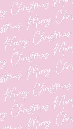 pink and white christmas wallpaper with merry lettering on the bottom right corner in different font styles