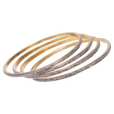 These pave`set diamond bangles can be worn alone, as a group or with other bracelets in your collection. They slip over the hand and the inside circumference is 7.5" . Diamond weight of each bangle is 1.6 carats. 18K gold over sterling. Diamond Bangles, Diamond Bangle, The Hand, Tennis Bracelet, A Group, Bangle Bracelet, Bangle Bracelets, Jewelry Bracelets, 18k Gold