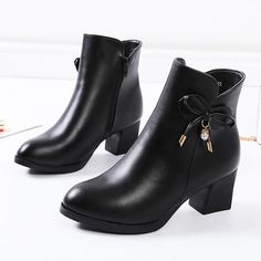 Platform Height:0-3cm Upper Material:PU Boot Height:Ankle Closure Type:Zip Boot Type:Basic Toe Shape:Round Toe Heel Height:High (5cm-8cm) Heel Type:Square heel Model Number:Women Shoes Season:Spring/Autumn Pattern Type:Solid Outsole Material:Rubber Fit:Fits true to size, take your normal size Fashion Element:Sewing Department Name:Adult Item Type:Boots Pu Boots, Autumn Pattern, Decorative Bows, Boot Types, Round Toe Heels, Heel Type, Heeled Ankle Boots, Womens Fall, Plus Size Clothing