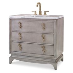 Isla Sink Chest-Ambella-AMBELLA-09201-110-301-Bathroom Vanity-1-France and Son 36 Inch Bathroom Vanity, 36" Vanity, Sink Bowl, Carrera Marble, Porcelain Sink, Brass Pulls, Wood And Marble, Countertop Materials, Bathroom Vanity Set