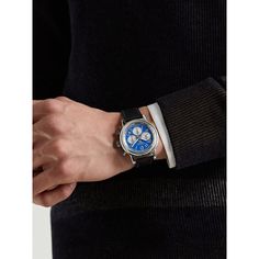 Chopard's 'Mille Miglia Classic Racing' watch is inspired by la corsa più bella del mondo and the cars that ran the Italian race in the early 20th century. Made in Switzerland from stainless steel in a limited run of 300, this reference has an eye-catching blue dial that represents France and fastens with a rubber-backed perforated leather strap, the stitching matches the striking face. It's powered by an in-house automatic chronograph movement with a 42-hour power reserve and is a COSC-certifi… Perforated Leather, Sport Watches, Luxury Watches, Stainless Steel Case, Chronograph, Leather Watch, Leather Straps, Stainless Steel, Leather