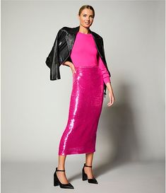 Antonio Melani Iman Sequin Pencil Midi Skirt | Dillard's Pencil Midi Skirt, Career Woman, Midi Skirt Pencil, Antonio Melani, Dillard's, Bright Pink, Modern Woman, Work Outfit, Clothing Accessories