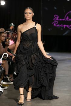 "Look like royalty in this beautiful, flowing, floor length black sheer dress! Dress is one of a kind and the statement placement differs per dress, but the gathers will generally be near the same area.  All dresses will have more gathering in the front than in the back. The gathers in the front makes the dress less transparent. No two dresses are the same so you are sure to stand out in a crowd. Dry Clean in Recommended Sizes: One size Fits Most XS-L --- Bust 33.5\"-40.5\"  Waist 25.5\"-33\"  H Black Chiffon Maxi Dress For Gala, Black Draped Maxi Dress For Spring, Black Draped Dress With Ruffles, Sheer Long Dress, Black Sheer Dress, Kpop Concert, Dress Order, Sheer Dress, Dress Clothes For Women