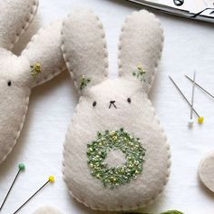 the bunny is made out of felt and pins