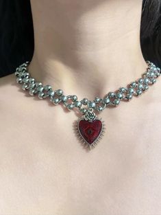 Inspired by the iconic styles of Chrome Hearts and Y2K fashion, this necklace is perfect for those who cherish beautiful jewelry with a touch of rebellious charm.   The combination of the punk emo aesthetic and the romantic symbolism of the heart makes it an ideal gift for those who love to blend luxury with a bit of edge 💖Material:stainless steel. 💖The length is adjustable. Length: 14 inches with 3inchs extension chain 💖If you want to change the length,I can customize this product for you. ? Emo Necklace, Emo Gifts, 90s Jewelry, Red Heart Necklace, Emo Aesthetic, Punk Jewelry, Evil Eye Necklace, Eye Necklace, Bead Designs