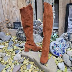 Unsure Of The Brand Maybe Someone Out There Can Help Me Gorgeous Rust Colored Suede Leather Boot With Full Zip, Squarish Toe And 2" Covered Block Heel Outsoles Appear Unused 21" From Top Of Shaft To Bottom Of Heel 14" Shaft Opening Size 6 Excellent Condition Please View All Pics Prior To Purchase Retro Suede Boots For Fall, Orange Leather Winter Boots, Winter Leather Boots In Orange, Orange Pointed Toe Boots For Fall, Trendy Orange Leather Boots, Fitted Orange Boots For Fall, Retro Fall Heeled Boots Medium Width, Retro Medium Width Heeled Boots For Fall, Orange Round Toe Boots For Fall