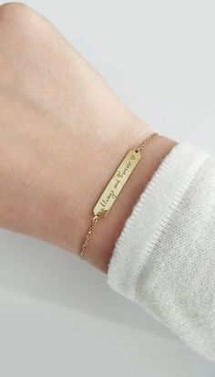 14K 9K Handwriting Bar Bracelet Personalized Handwritten | Etsy 14k Gold Name Bracelet With Engraving Option, Gold Engraved Signature Name Bracelet, Gold Signature Engraved Name Bracelet, Gold Signature Style Engraved Name Bracelet, Personalized Gold Name Bracelet, Elegant Gold Name Bracelet With Engraved Text, Gold Personalized Name Bracelet, Everyday Signature Gold Jewelry, Gold Engraved Name Bracelet With Meaningful Style