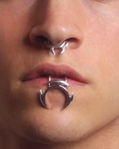 Blade Nose Ring | Austin James Smith Jewelry Side Lip Ring Men, Horned God Ring, Weird Rings Silver, Nose Piercing Aesthetic, Piercing Aesthetic, Ring Nose Piercing, Beautiful Nose, Cute Nose Piercings, Nose Piercing Stud