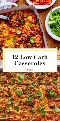 low carb casserole recipe with the title overlay that reads, 12 low carb casseroles