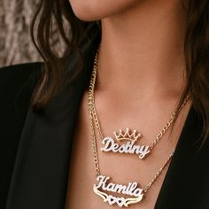 Make a statement with our new double plated collection! Personalize this figaro chain with your name, the name of a loved one, or a special word. Crafted from 18K gold and silver plating, this piece is made to last. Details: Personalize With: Names, Numbers, or Words. Pendant Size varies by name (3.5cm-5cm) Matching Figaro Chain Closure: Lobster Clasp Anniversary Silver Name Necklace With Figaro Chain, Figaro Chain Nameplate Jewelry For Anniversary, Elegant Nameplate Necklace With Figaro Chain, Elegant Name Necklace With Figaro Chain For Anniversary, Elegant Figaro Chain Name Necklace For Anniversary, Figaro Chain Nameplate Necklace As Gift, Customized Gold Cuban Link Necklaces, Nameplate Chain Necklace, Anniversary Nameplate Necklace With Curb Chain