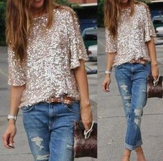 Long Sleeve Sequin Top Nordstrom, Sequin Holiday Shirts, Jeans Sequin Top, Ladies Casual Tops, Slim Blouse, Sequin Blouse, Sequin Shirt, Loose Top, Top Shirt Women