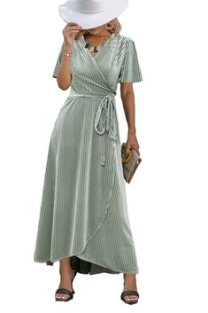 PRICES MAY VARY. 🏝The gorgeous Velvet formal wrap dress features pretty short sleeve and wrap v-neckline 🏝Empire waist with undetachable belt,wrap skit with ruffle trimming for this vintage velvet long dress. 🏝Flowy hemline design bring a swing and flare look with your walking 🏝Fabulous style with high heels,wedges or mules,suitable for beach,party,vacation,banquet,concert,wedding,etc 🏝Material & Care:Velvet Material with 95% polyester and 5% elastane,Cold hand wash, do not tumble dry, usin Fitted V-neck Velvet Holiday Dress, Holiday Velvet V-neck Dress, Velvet V-neck Midi Dress For Evening, Elegant Velvet Dress For Spring Party, Velvet Midi Dress For Party, Velvet Party Midi Dress, Party Velvet Midi Dress, Spring Velvet Dress For Night Out, Spring Velvet Dress For Evening