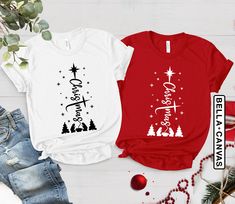 "Cross Christmas Shirt, Nativity Scene Shirt, Joy to the World T-Shirt, Religious Christmas Gifts, Faith Shirt for Woman, Ladies Prayer Shirt Welcome to LunaTeeApparel ☺️ Our shirts are clean, high quality and soft. It is prepared quickly by our boutique Ironing and shipped. Enjoy your shopping It is a pleasure for us to help you with your questions and you can reach us at any time. Please, don't forget to check our size cards. HOW TO ORDER SHIRT 👕 Please, choose your favorite t-shirt color and Fun Christmas Caroling Shirts, Christmas Christian Tshirts, Christian Christmas Shirts Vinyl, Jesus Christmas Shirts, Christian Christmas Shirt Ideas, Cute Christmas Shirts Vinyl, Christmas Cricut Shirts, Christian Christmas Shirts, Christmas Shirts Vinyl