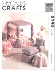 an image of a doll's bedroom with furniture and bedding on the cover