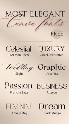 Free Elegant Aesthetic Canva Fonts for Business, Social Media, Formal... Formal Fonts In Canva, Best Canva Fonts Aesthetic, Canva Fonts Aesthetic Minimalist, Canva Business Fonts, Canva Aesthetic Design, Formal Canva Fonts, Aesthetic Canva Ideas, Canva Luxury Fonts, Luxury Canva Fonts