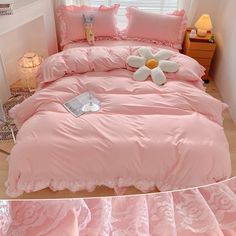 PRICES MAY VARY. ★ 3 Piece Duvet Cover：The pink duvet cover including : 1 *Queen Duvet Cover: 90 X 90 inches +2 * Pillow Shams: 20 X 26 inches,NO Including Comforter! ★ Lace Ruffled Design: Lace Ruffled design on the edge of duvet cover and pillowcases ,charming appeal to your bedroom décor.This gorgeous lace princess duvet cover sets will fill your bedroom with romance and sweetness. ★ Polyester Material:Soft, 100% polyester microfiber construction,wrinkle-resistant fabric.Breathable, Comfortab