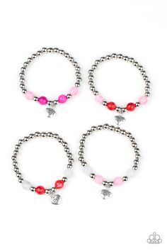 Bracelets in assorted colors.  Featuring a stretchy fit, the flirty silver beaded heart charm bracelet is in the shades of Red/Pink.

Sold as one kid's stretch bracelet. Pink Heart Charm Necklace, Shades Of Light Pink, Paparazzi Accessories Jewelry, Children's Jewelry, Beaded Heart, Bracelet Kits, Shades Of Light, Paparazzi Accessories, Accessories Set