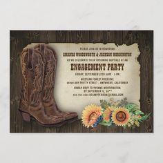 cowboy boots and sunflowers wedding celebration card