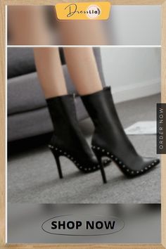 Punk Style Women's Boots Pointed Studs Metal Decoration Black and White Women's Boots Knight Boots Ankle-high Punk Heels For Fall, Leather Punk Platform Boots For Club, Punk Leather Platform Boots For Club, Punk Style Ankle-high Winter Heels, Punk Ankle-high Winter Heels, Punk Ankle Boot Heels For Winter, Punk Winter Ankle Boot Heels, Punk Style Ankle Boots For Winter, Edgy Ankle-high Faux Leather Martin Boots