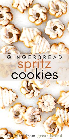 there are several different types of spritz cookies on the table with text overlay