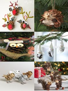 christmas ornaments made from pine cones and other things