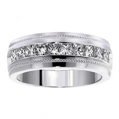 a white gold wedding band with princess cut diamonds