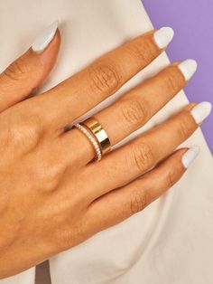 Elevate your jewelry collection with our 14k Gold Cigar Band—an effortlessly chic, flat 5mm gold band designed for the modern woman who values timeless elegance and versatility. Crafted from high-quality 14k gold, this sleek statement ring embodies minimalist sophistication, perfect for stacking or wearing solo for a bold look. Whether you’re heading to a work meeting, a weekend brunch, or a holiday party, this cigar band seamlessly enhances your style with a luxurious yet understated touch. Mad Modern Jewelry With Vs Clarity Round Band, Modern Open Ring With Vs Clarity For Wedding, Elegant Everyday Wide Band Ring, Modern Everyday Diamond Ring With Round Band, Everyday Modern Diamond Ring With Round Band, Minimalist Thick Band Diamond Anniversary Ring, Elegant Wide Band Yellow Gold Ring For Everyday, Elegant White Gold Wide Band Ring For Everyday, Elegant Everyday Wide Band Ring In Yellow Gold