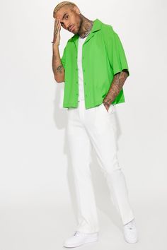 Available In Green. Fold Down Collar Front Button Closure Short Sleeve Shell: 100% Cotton Imported | Mens Blaze Of Glory Textured Button Up Shirt in Green size 2XL by Fashion Nova Single Breasted Relaxed Fit Shirt For Summer, Relaxed Fit Single Breasted Shirt For Summer, Single Breasted Relaxed Fit Summer Shirt, Summer Shirt With Lapel Collar And Button Closure, Summer Short Sleeve Single Breasted Top, Summer Single Breasted Short Sleeve Top, Spring Single Breasted Relaxed Fit Top, Summer Single-breasted Short Sleeve Top, Summer Single Breasted Button-up Shirt