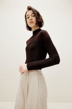 Silky Wool Mock Neck Sweater Chic Fitted Merino Wool Sweater, Fitted Chic Merino Wool Sweater, Elegant Merino Wool Funnel Neck Top, Workwear Merino Wool V-neck Sweater, Merino Wool Crew Neck Soft Knit Top, Autumn Soft, Wool Hoodie, Spring Cardigans, Chic Sweater