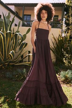 Extratropical Maxi Dress | Free People Dark Brown Maxi Dress, Flowy Maxi Dresses, Haunted Coquette, Cute Flowy Dresses, Resort Casual, Dress Neck, 3d Rose, Summer Streetwear, Cottagecore Dress