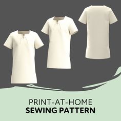 three white polo shirts with the words print - at - home sewing pattern on them