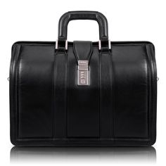 Sophisticated design with secure 3-digit combination lock briefcase. Organizer with storage space for media devices, cell phone, business cards and pens. 3-section construction with padded middle section that protects laptops up to 17 in. size and 2-divider sections for documents. Removable, non-slip, shock absorbing neoprene shoulder strap stretches for comfort alleviating body strain. Color: Black. Vintage Laptop Bag, Vintage Briefcase, 17 Black, Business Essentials, Laptop Briefcase, The Morgan, Briefcase For Men, Combination Locks, Leather Laptop