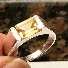 Natural 2ct Golden Citrine 925 Solid Sterling Silver Men's Ring Size 7, 8, 9, 10, 11, 12, 13 - Natural Rocks by Kala Silver Ruby Ring, Huge Rings, Custom Jewellery, Mens Ring Sizes, Signet Ring Men, Lapis Ring, Sterling Silver Mens Rings, Emerald Cut Rings, Mens Silver Rings