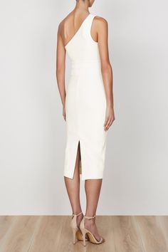 Lucy One Shoulder Midi Dress | Ivory | Dresses | Shona Joy – Shona Joy International Chic One-shoulder Fitted Bandage Dress, Elegant One-shoulder Bandage Dress For Summer, Elegant Bodycon One-shoulder Summer Dress, Off-shoulder Bodycon Midi Dress For Brunch, Chic Spring Dresses With Structured Boning, Elegant Bodycon Dress With Straight Neckline For Brunch, Fitted One Shoulder Midi Dress For Brunch, Spring One-shoulder Bandage Dress, Chic Cream Midi Dress For Cocktail