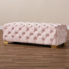 Baxton Studio Avara Glam and Luxe Light Pink Velvet Fabric Upholstered Gold Finished Button Tufted Bench Ottoman FredCo theFredCo Comfy Bedroom, Bedroom Decor For Teen Girls, Tufted Bench, Velvet Ottoman, Upholstered Storage Bench, Tufted Ottoman, Luxurious Bedroom, Bench Ottoman