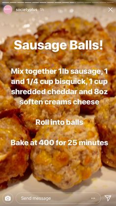 sausage balls on a plate with instructions for how to make them in the microwave or oven