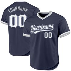 You'll feel like a part of professional baseball players when wear this Throwback Baseball Jersey, with design features of Stitched name and number You Custom! Features: 1. Material: 100% Polyester 2. Jersey with Stitched name & number 3. Moisture-wicking fabric has spongy handle, good draping property and elasticity as well as good dimensional stability and wrinkle-resistance 4. Breathable & Quick-Drying 5. Athletic Cut & Exquisite stitching not easy to fall off 6. Rounded droptail hem 7. Tagless Collar offers clean comfort 8. V-Neck with Rib-Knit trim around 9. Short Sleeve 10. Machine wash, Do Not Tumble Dry 11. Non-alcoholic Available For Wiping or Washing 12. Imported Collegiate Team-colored Baseball Jersey With Name Print, Collegiate Baseball Jersey With Name Print In Team Colors, Collegiate Baseball Jersey With Team-colored Name Print, College Jersey For Baseball Season With Team Name, Navy Jersey With Team Name For Sports Events, Varsity Baseball Jersey With Team Name For Sports Season, Team Spirit Baseball Jersey With Name Print, Collegiate Baseball Jersey With Name Print For Game Day, College Baseball Jersey With Name Print For Sports Season