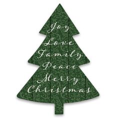 a wooden christmas tree with the words joy love family peace merry christmas