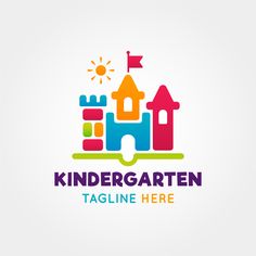 the logo for a children's play area with colorful houses and flags on it